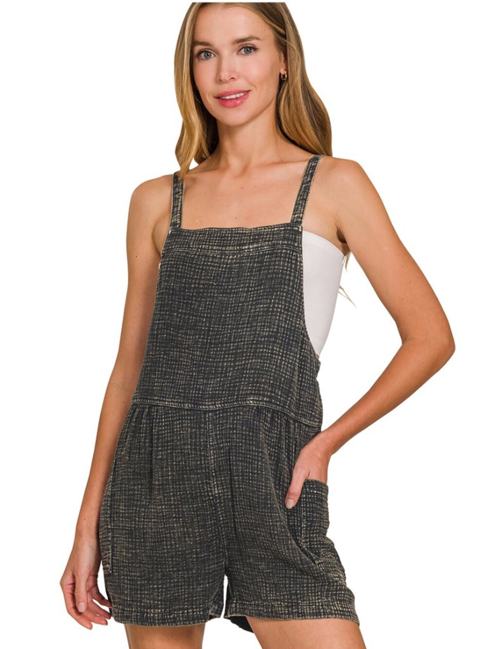 Gauze Tie Back Black Sleeveless Romper